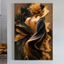 Abstraktes Leinwandbild mit eleganter Frau in Gold und Schwarz