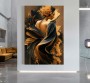 Abstraktes Leinwandbild mit eleganter Frau in Gold und Schwarz