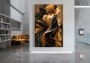 Abstraktes Leinwandbild mit eleganter Frau in Gold und Schwarz