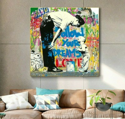 Street Art Leinwandbild mit Vater und Kind in Graffiti-Optik