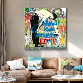 Street Art Leinwandbild mit Vater und Kind in Graffiti-Optik Street Art Leinwandbild mit Vater und Kind in Graffiti-Optik