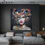 Collage Leinwandbild mit expressivem Frauenporträt und USA-Elementen