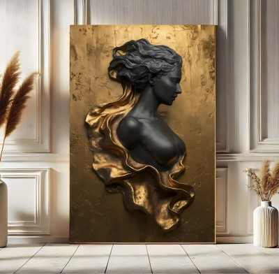 Elegantes Wandbild mit schwarzer Frauenbüste in Goldoptik 3D