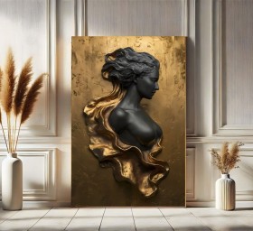 Elegantes Wandbild mit schwarzer Frauenbüste in Goldoptik 3D Elegantes Wandbild mit schwarzer Frauenbüste in Goldoptik 3D