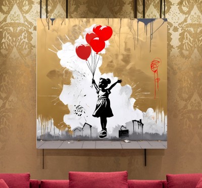 Street Art Leinwandbild mit Mädchen und roten Herzballons