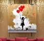 Street Art Leinwandbild mit Mädchen und roten Herzballons