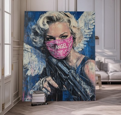 Popart Leinwandbild mit Engel-Motiv und markantem Maskenlook