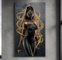 Elegantes Leinwandbild mit schwarzer Figur und goldenen Ornamenten