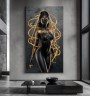 Elegantes Leinwandbild mit schwarzer Figur und goldenen Ornamenten