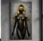 Elegantes Leinwandbild mit schwarzer Figur und goldenen Ornamenten