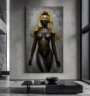 Elegantes Leinwandbild mit schwarzer Figur und goldenen Ornamenten