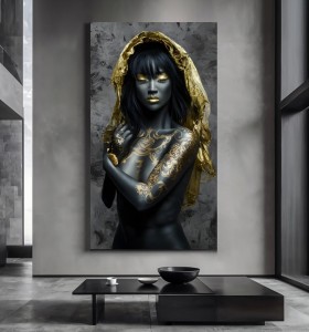 Elegante Frauenfigur mit Goldakzenten als abstrakter Kunstdruck Elegante Frauenfigur mit Goldakzenten als abstrakter Kunstdruck