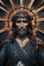 Dramatisches Christus Wandbild mit Dornenkrone und goldenen Strahlen