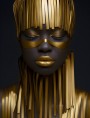 Abstraktes Leinwandbild mit goldener Porträtfigur