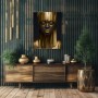 Abstraktes Leinwandbild mit goldener Porträtfigur