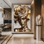 Elegantes Leinwandbild mit goldener Rose und weiblichem Porträt