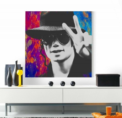 Pop-Art Leinwandbild mit schwarzem Hut und farbigem Hintergrund