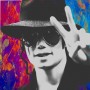 Pop-Art Leinwandbild mit schwarzem Hut und farbigem Hintergrund