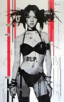 Modernes Leinwandbild mit grafischem Frauenporträt in Schwarz Weiß Rot