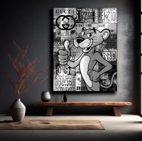 Graffiti Leinwandbild mit lässiger Cartoon-Pantherfigur in Schwarzweiß Graffiti Leinwandbild mit lässiger Cartoon-Pantherfigur in Schwarzweiß