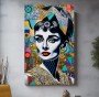 Galerie Leinwandbild mit stilisiertem Frauenporträt und Goldakzenten