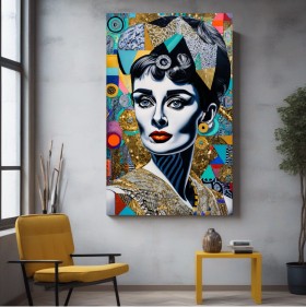 Galerie Leinwandbild mit stilisiertem Frauenporträt und Goldakzenten Galerie Leinwandbild mit stilisiertem Frauenporträt und Goldakzenten