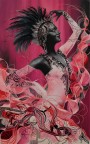 Ausdrucksstarkes Leinwandbild mit tanzender Frau in Pink und Schwarz