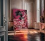 Ausdrucksstarkes Leinwandbild mit tanzender Frau in Pink und Schwarz