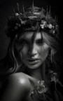 Monochromes Porträt mit floralem Kopfschmuck als Leinwandbild