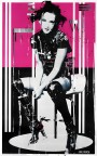 Pop Art Leinwandbild mit sitzender Frau in Pink und Schwarz