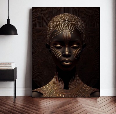Edles Wandbild mit abstraktem Frauenporträt in Gold und Schwarz