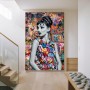 Leinwandbild Porträt mit farbiger Street Art und Graffiti
