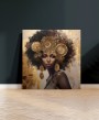 Elegantes Leinwandbild mit afro-inspirierter Frau und Goldakzenten