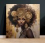 Elegantes Leinwandbild mit afro-inspirierter Frau und Goldakzenten