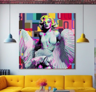 Pop Art Leinwandbild mit glamouröser Frauenfigur und Farbflächen
