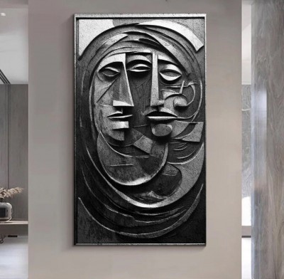 Abstraktes Gesichtsrelief als modernes Leinwandbild in Schwarz Weiß 3D