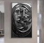 Abstraktes Gesichtsrelief als modernes Leinwandbild in Schwarz Weiß 3D