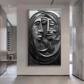 Abstraktes Gesichtsrelief als modernes Leinwandbild in Schwarz Weiß 3D Abstraktes Gesichtsrelief als modernes Leinwandbild in Schwarz Weiß 3D