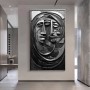 Abstraktes Gesichtsrelief als modernes Leinwandbild in Schwarz Weiß 3D
