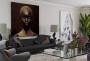 Abstraktes Porträt mit goldenen Linien auf dunklem Hintergrund