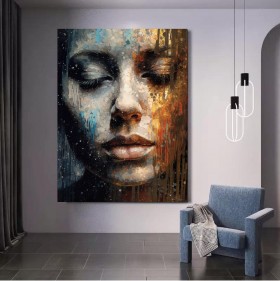 Ausdrucksstarkes Porträt als Leinwandbild in Grau und Gold Ausdrucksstarkes Porträt als Leinwandbild in Grau und Gold