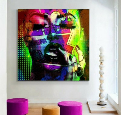 Buntes Pop Art Leinwandbild mit markanter Gesichtsdarstellung