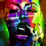 Buntes Pop Art Leinwandbild mit markanter Gesichtsdarstellung