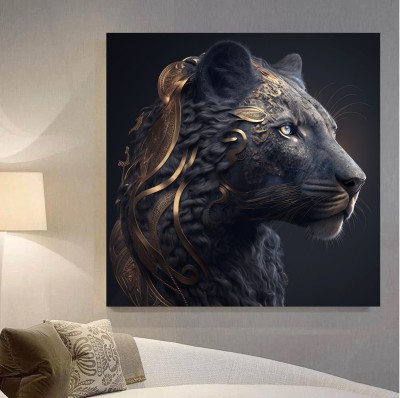 Elegantes Löwenporträt als Leinwandbild mit goldenen Details 3D