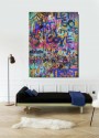 Buntes Street Art Leinwandbild mit typografischer Graffiti-Komposition