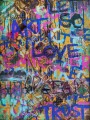Buntes Street Art Leinwandbild mit typografischer Graffiti-Komposition