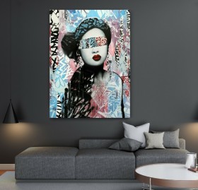 Ausdrucksstarkes Leinwandbild mit grafischem Frauenporträt in Pop-Art-Anmutung Ausdrucksstarkes Leinwandbild mit grafischem Frauenporträt in Pop-Art-Anmutung