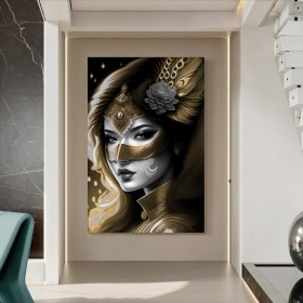 Elegantes Leinwandbild mit goldener Maskenfigur und dunklen Kontrasten Elegantes Leinwandbild mit goldener Maskenfigur und dunklen Kontrasten