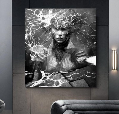 Abstraktes Leinwandbild mit monochromer Frauenfigur