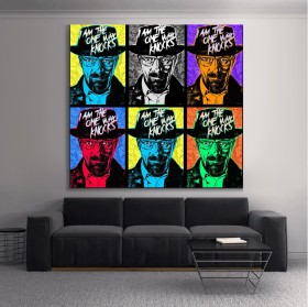 Pop Art Leinwandbild mit ikonischem Männerporträt in sechs Farbvarianten Pop Art Leinwandbild mit ikonischem Männerporträt in sechs Farbvarianten